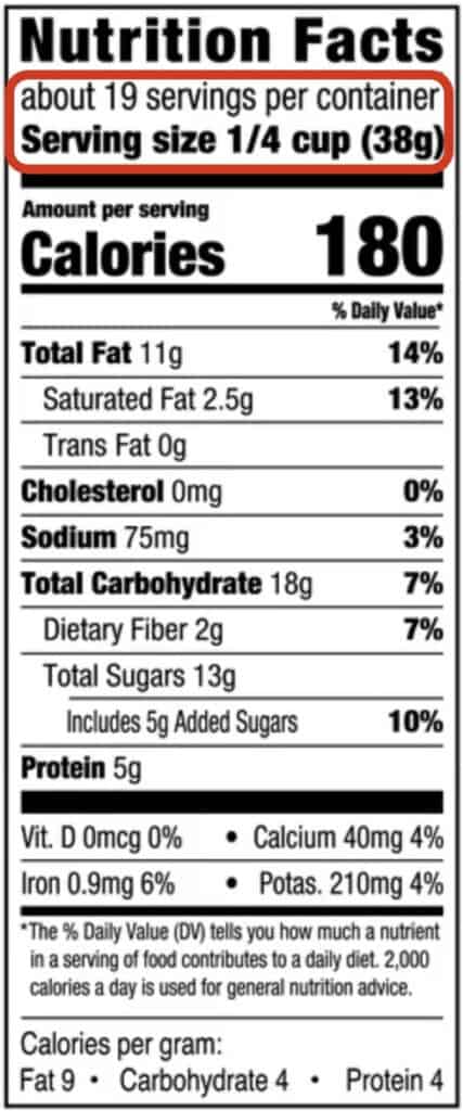 The serving size section highlighted on a nutrition facts label